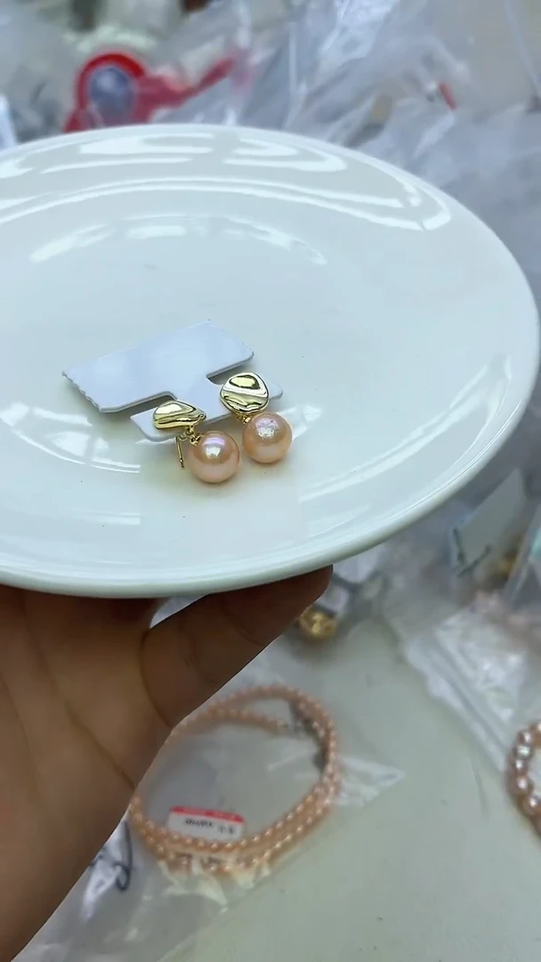 未镶嵌耳饰淡水珍珠中国红耳饰