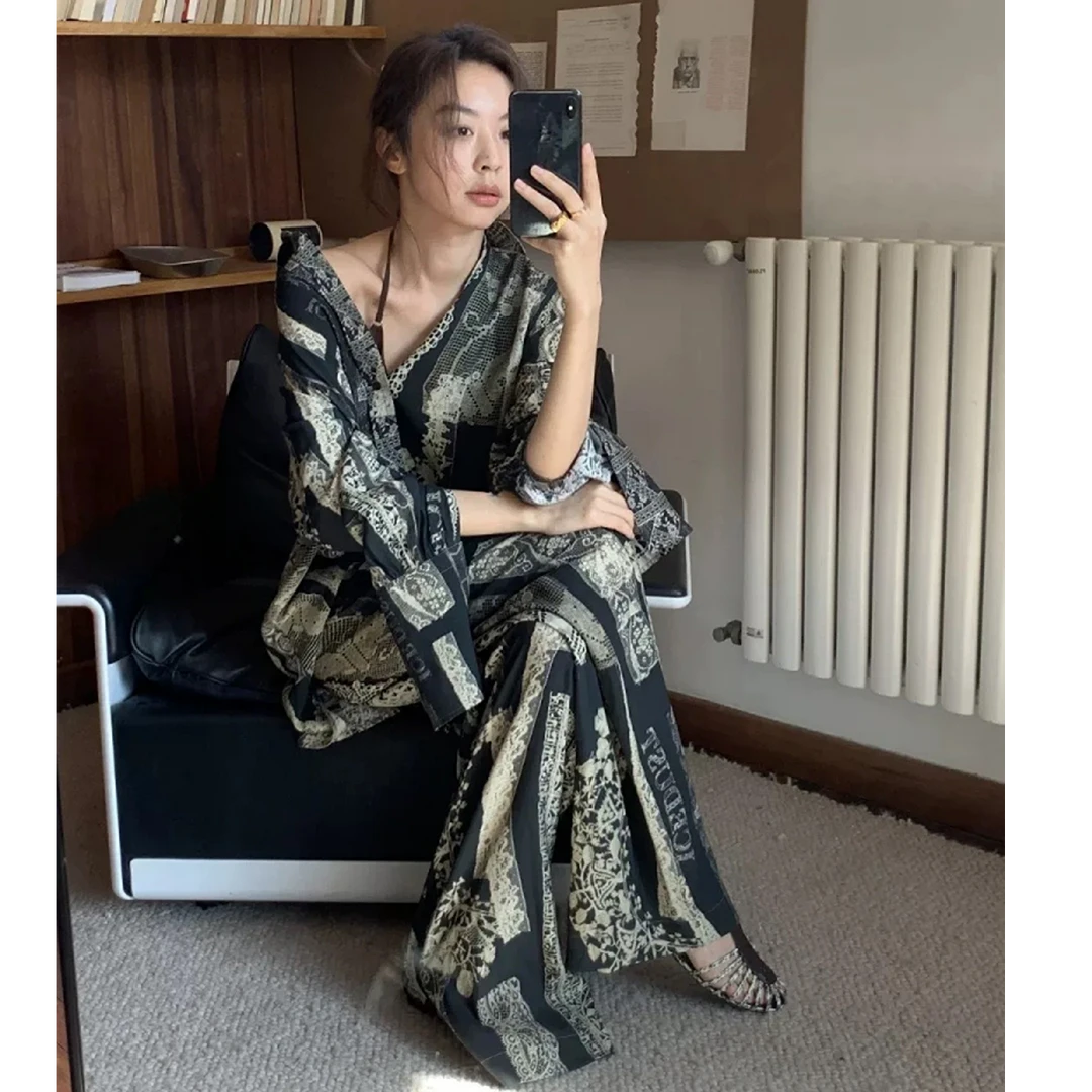 ICE DUST 25SS春夏新款大廓形印花长袖翻领衬衫设计感休闲上衣女