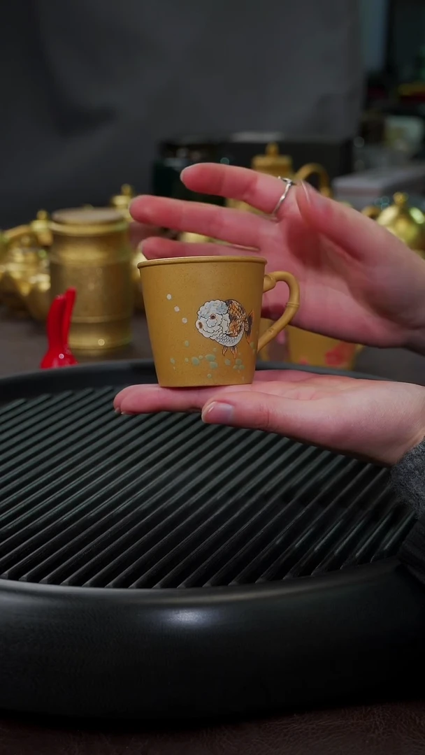 【闪购商品】杯【宜景窑紫砂鎏金】段泥鱼杯子
