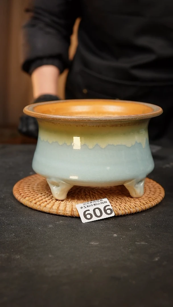 【闪购商品】瓷片606泥泥手工花盆口14高10