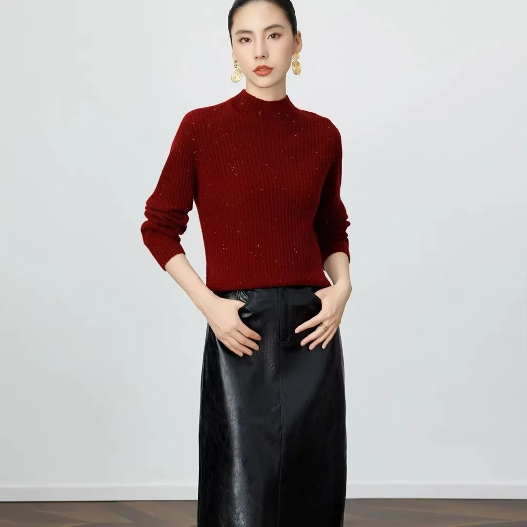 100%绵羊毛半高领时尚简约女式羊毛衫24DAK0977
