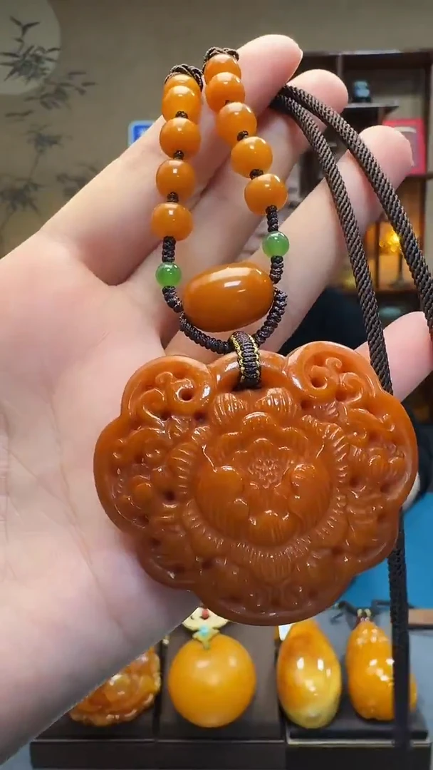 蜜蜡吊坠(不含链)未镶嵌天然保真蜜蜡牡丹花套装（送绳子）