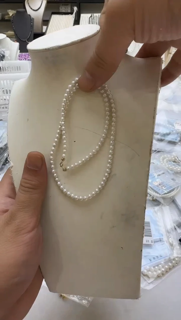 淡水珍珠18K金镶嵌项链3.5-4mm 金贴片