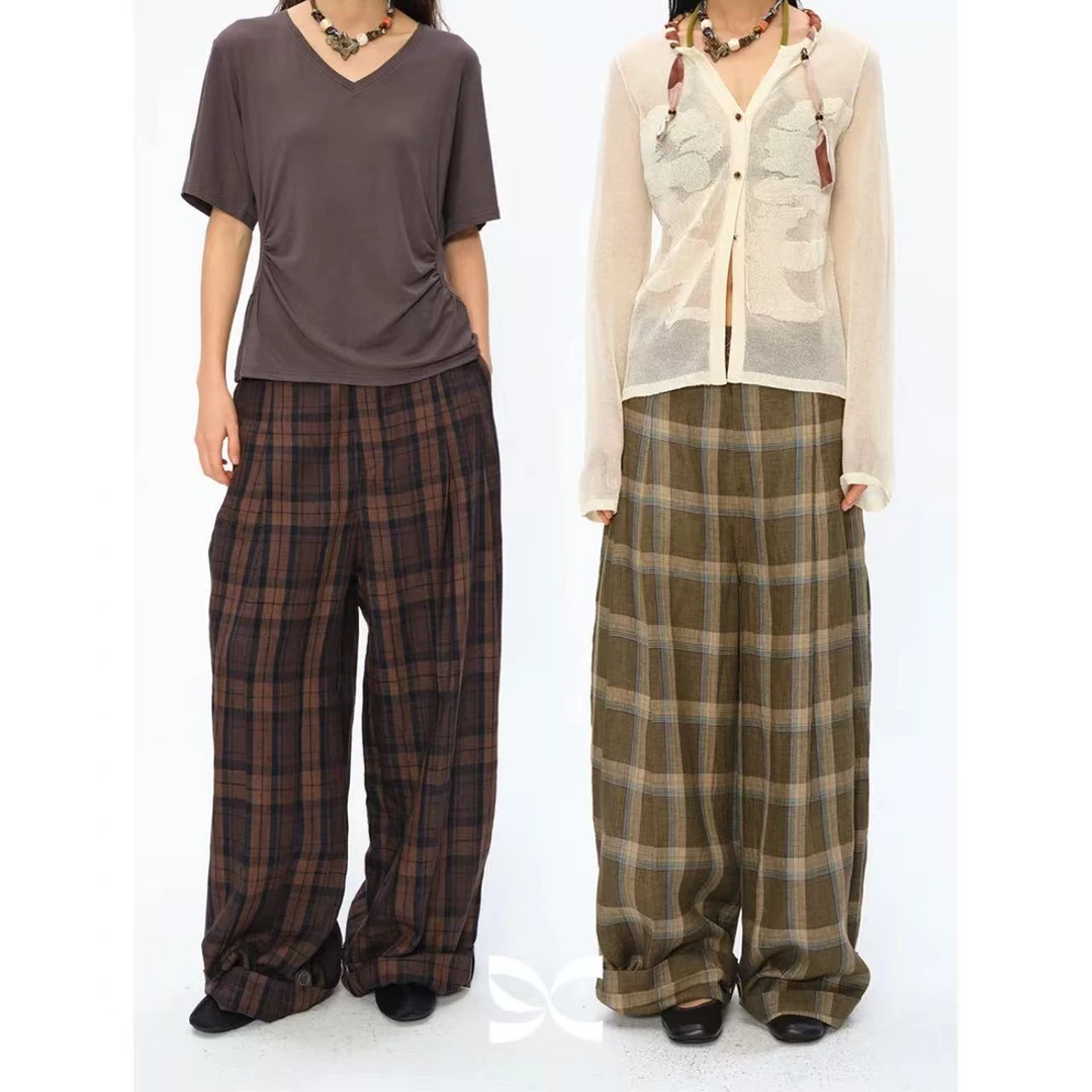 河岸家买手店设计师square circle方圆格纹低裆阔腿裤休闲裤25春