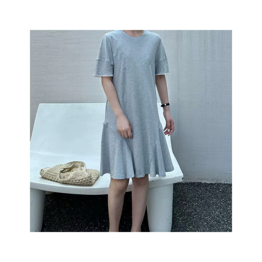 PLUR·PAN法式荷叶边蕾丝拼接洋气显瘦短袖连衣裙