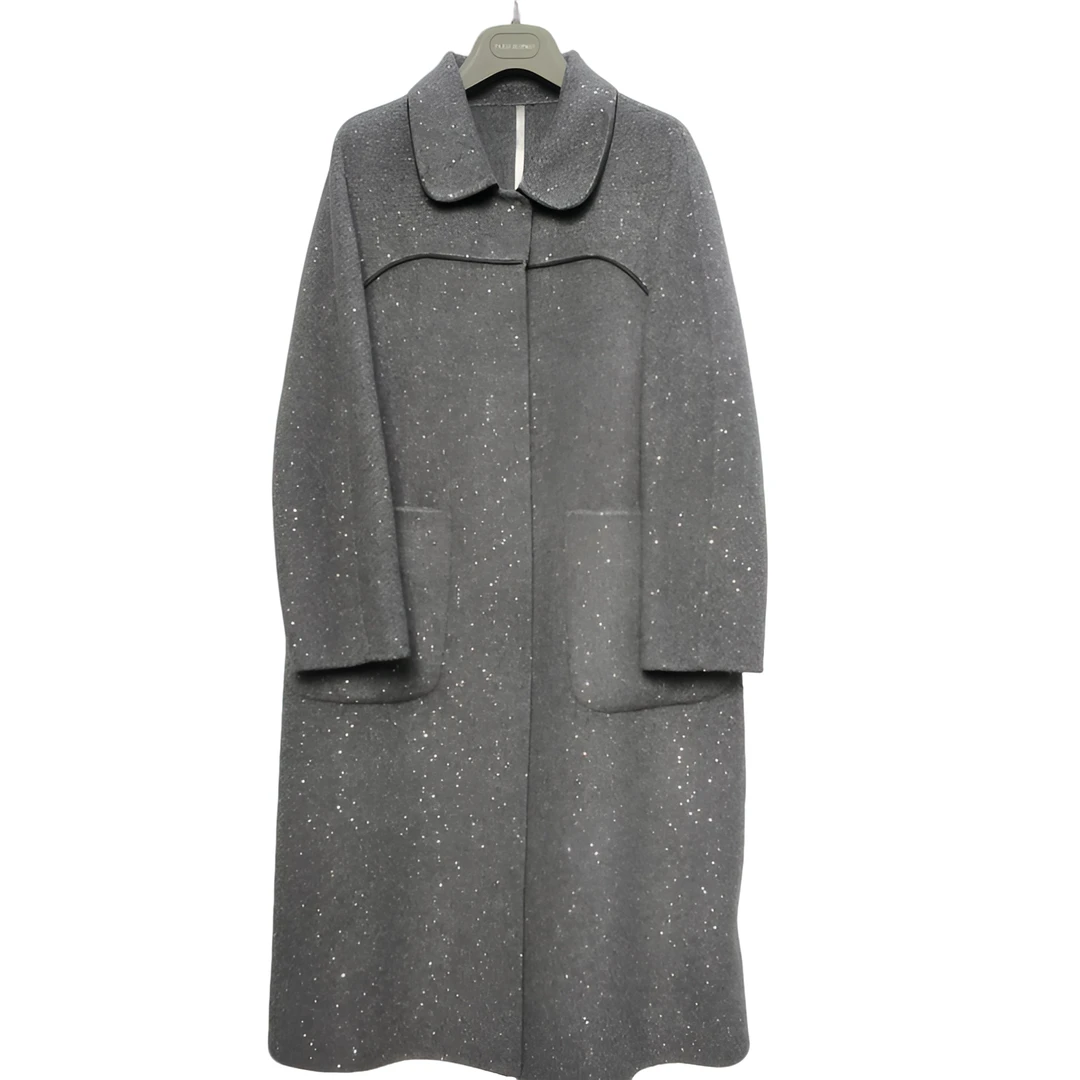 911341236气质时尚中长款知性优雅秋冬洋气小圆领女士双面呢大衣