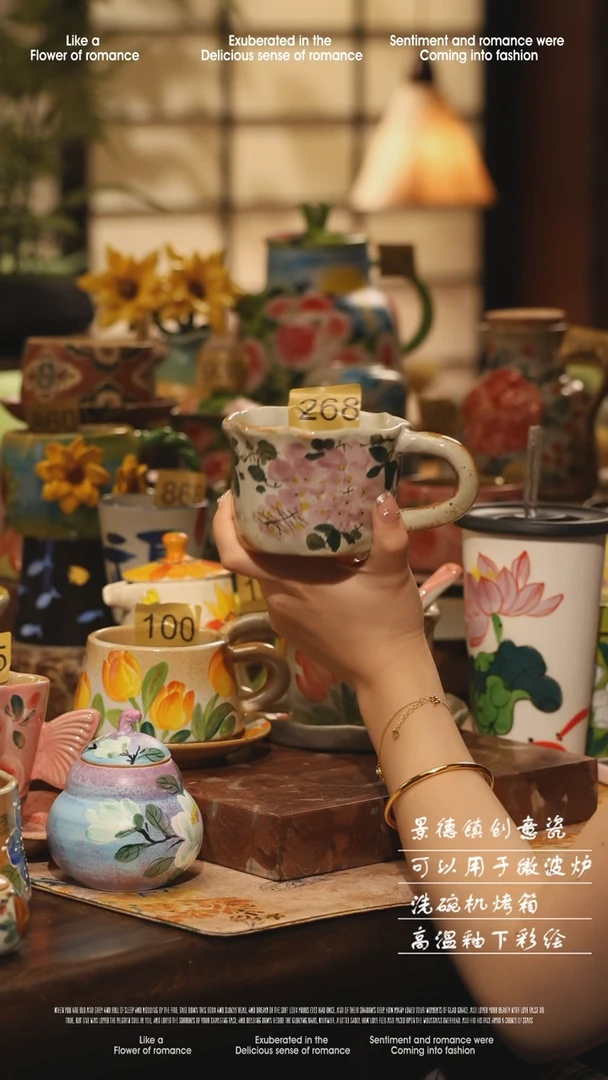 陶瓷景德镇高温手绘釉下彩设计师款式