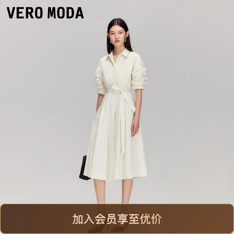 VeroModa连衣裙新款纯棉收腰衬衫裙女装禅意仙气飘飘显瘦洋气