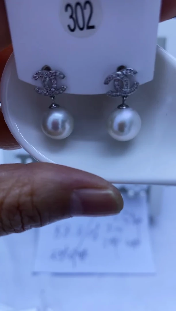 银S925镶嵌耳饰淡水珍珠302