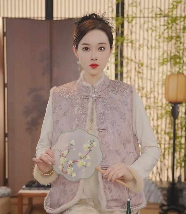 CJ新中式2024冬季新款双面穿加绒提花马甲FB24121201