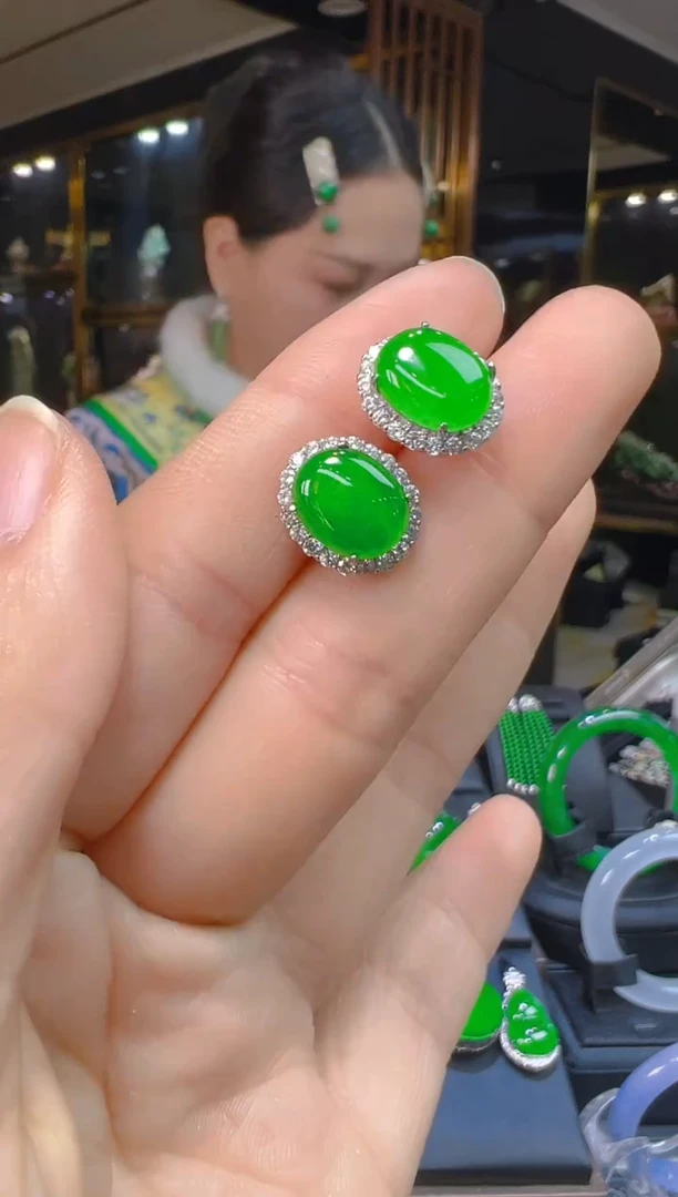 银S925镶嵌翡翠耳饰026(多样性发货发其一)