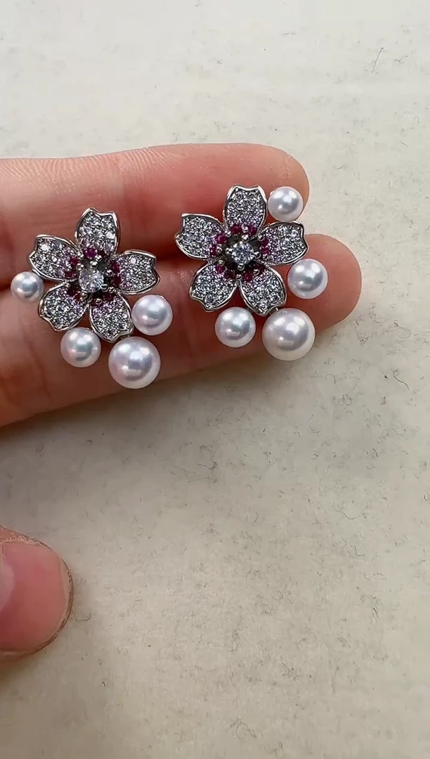 【闪购商品】淡水珍珠耳饰合金四珠梅花