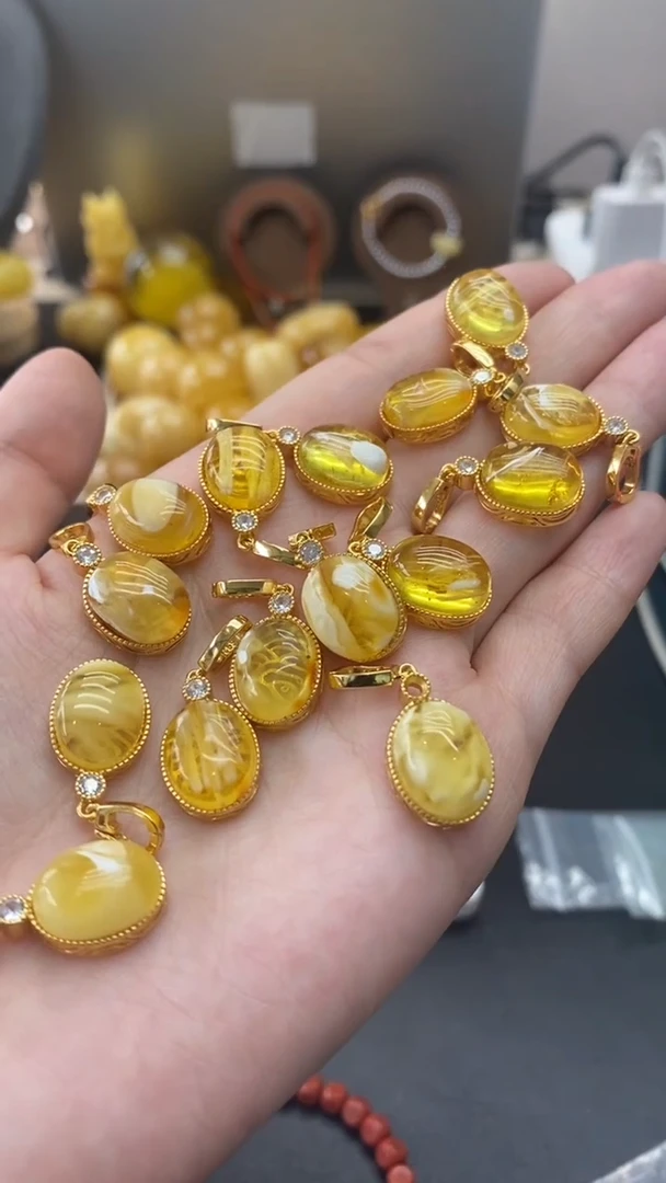 琥珀银S925镶嵌珠宝奇石1459多样性发其一默认有瑕