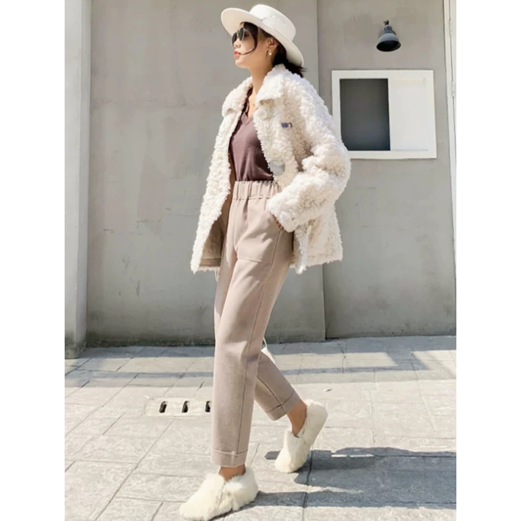 1983#（以直播间展示为准）韩版宽松直筒休闲高腰宽松毛呢裤子