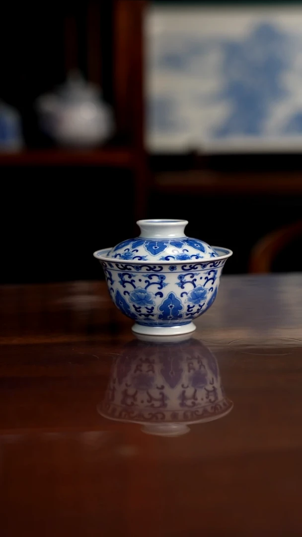 晓月柴窑 芭蕉叶盖碗