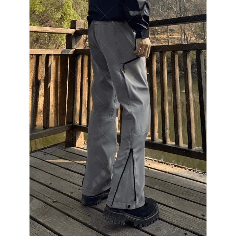 美式三防软壳冲锋裤男款夏季拉链设计感微喇工装裤户外登山向导裤