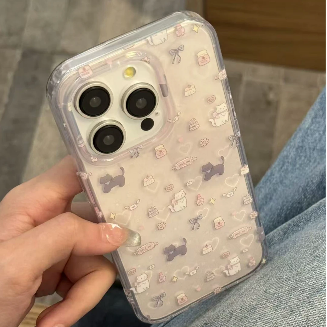 镭射爱心布丁猫适用苹果17手机壳13/14卡通iPhone16/INS风17P网红