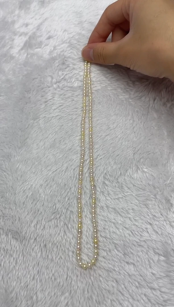 海水珍珠银S925镶嵌项链AK羽皇金3.5-4mm（多样性发一）