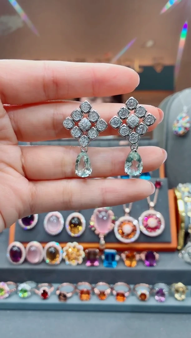 银S925镶嵌耳饰水晶水晶耳饰