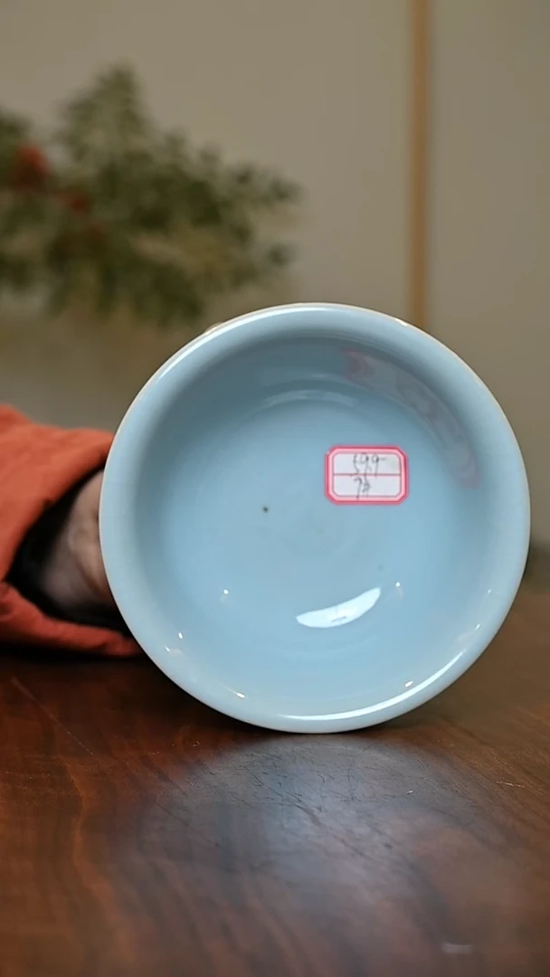 百*猫9#天青釉 手拉碗 微瑕 朱家汝窑款 14cm