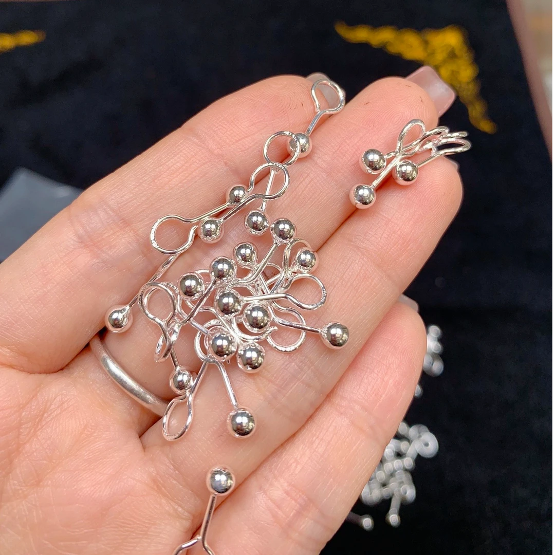 足银耳饰 新款足银耳钉简约4m珠珠光面耳钉大人小孩均可佩戴