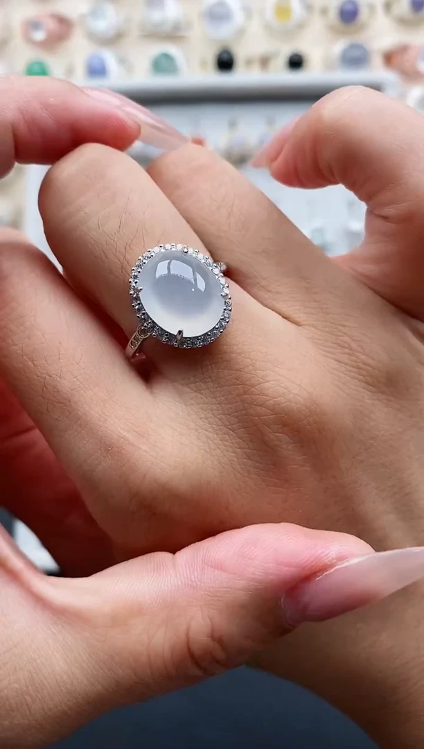 银S925镶嵌戒指翡翠天然缅甸翡翠A货111-1-9