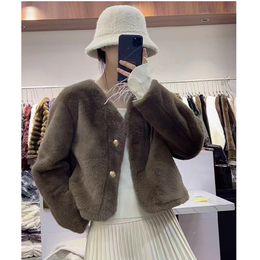 秋冬短款时尚加厚纯色女士百搭外套LF206