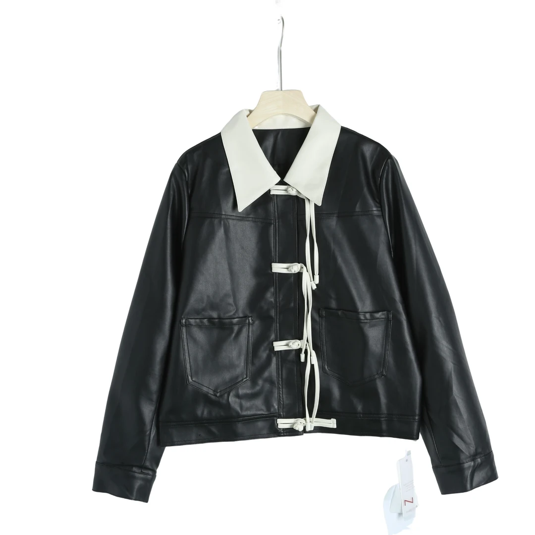 W0098时尚甜酷盘扣夹克休闲气质网红短款女士百搭宽松设计师秋冬