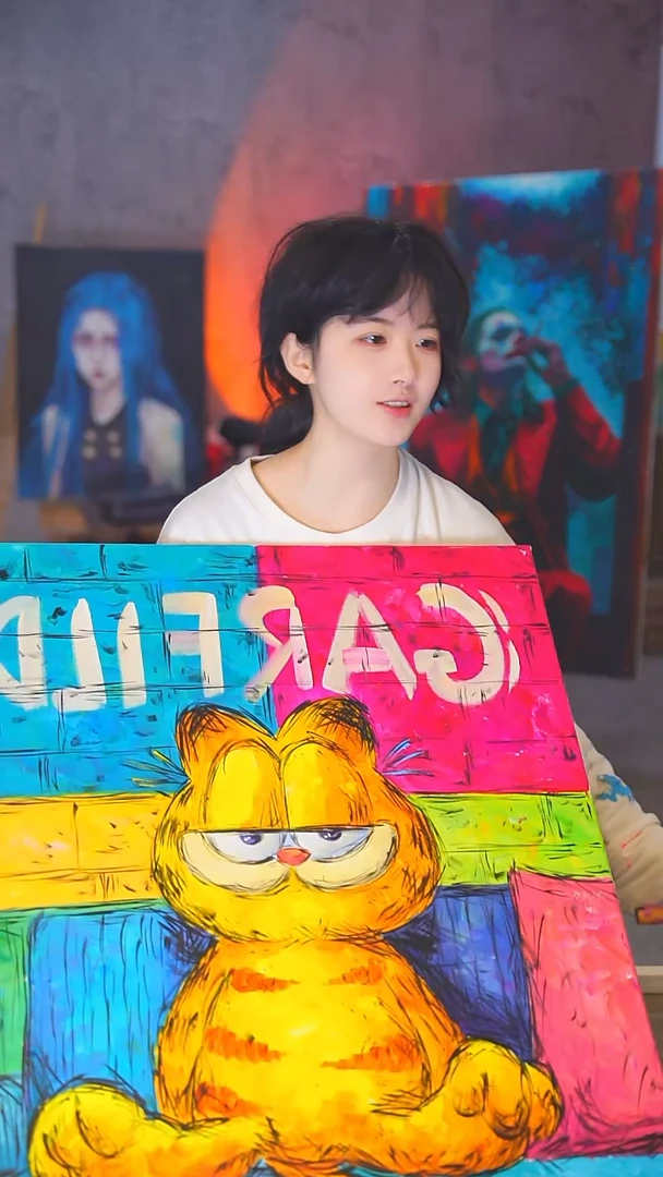 油画好*加菲猫丙烯画纯手绘