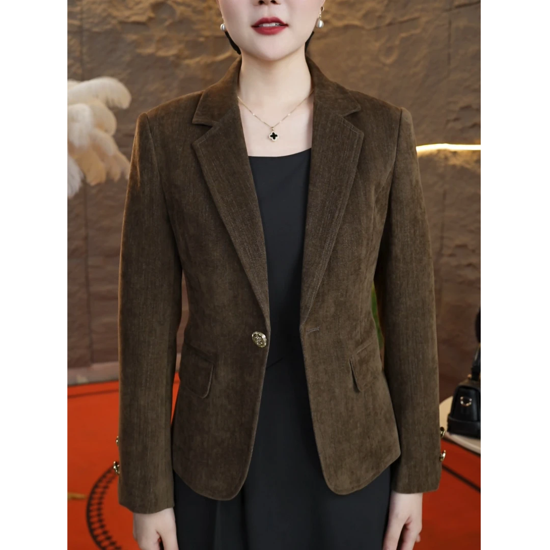 雪尼尔绒西装外套女小个子女士2025新款修身西服上衣97