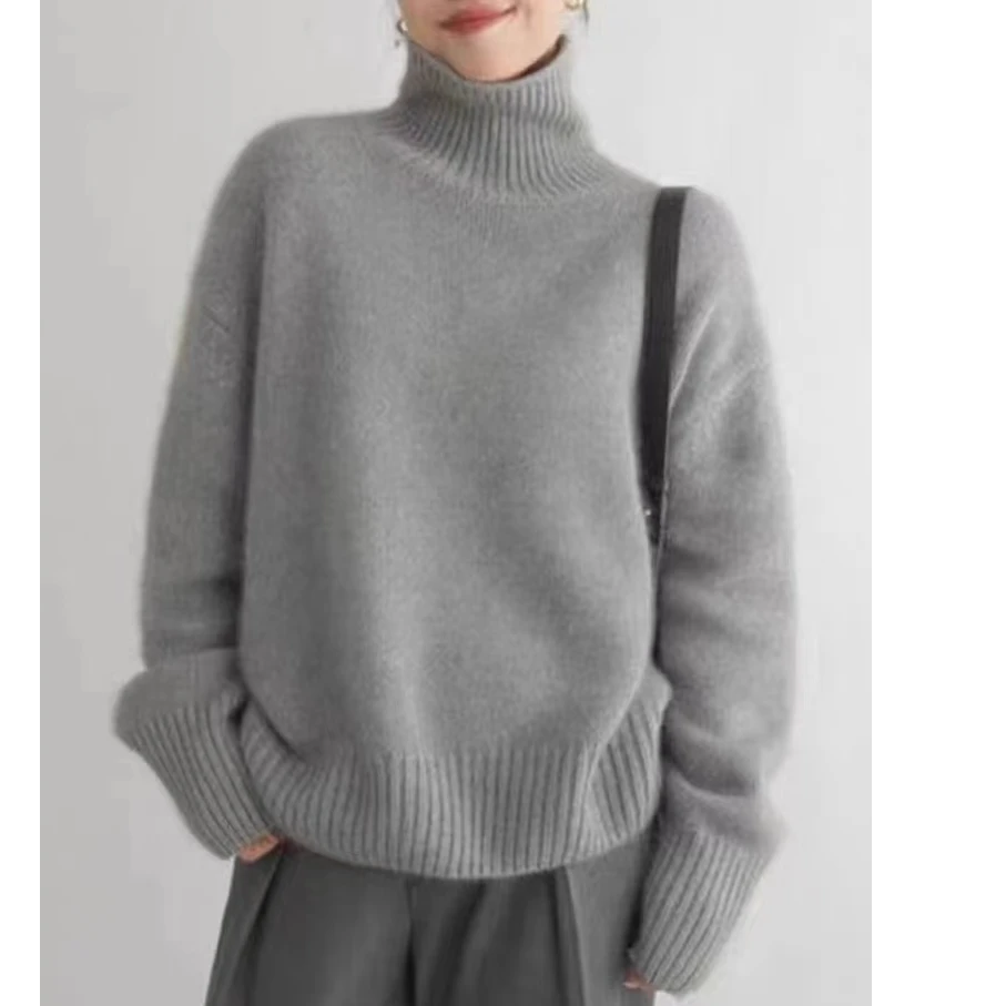 韩系宽松高领羊毛衫女半高领保暖针织打底衫气质简约百搭韩版毛衣