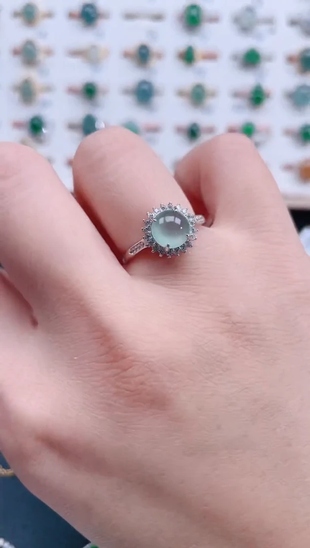 银S925镶嵌戒指翡翠天然翡翠