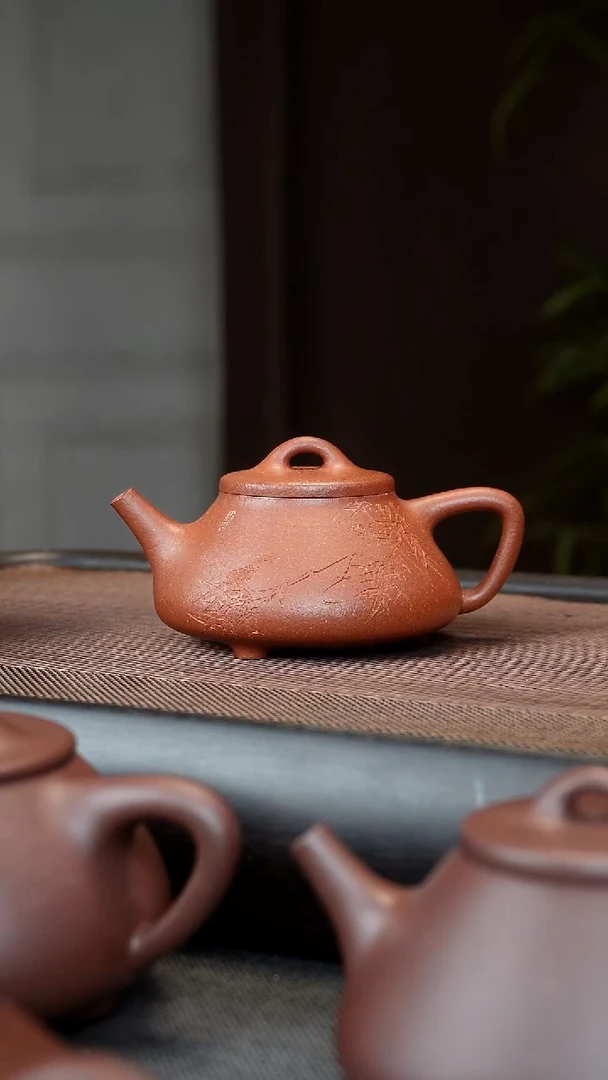 【闪购商品】紫砂茶壶开片 质保180天 纯红降坡 小鸟刻绘