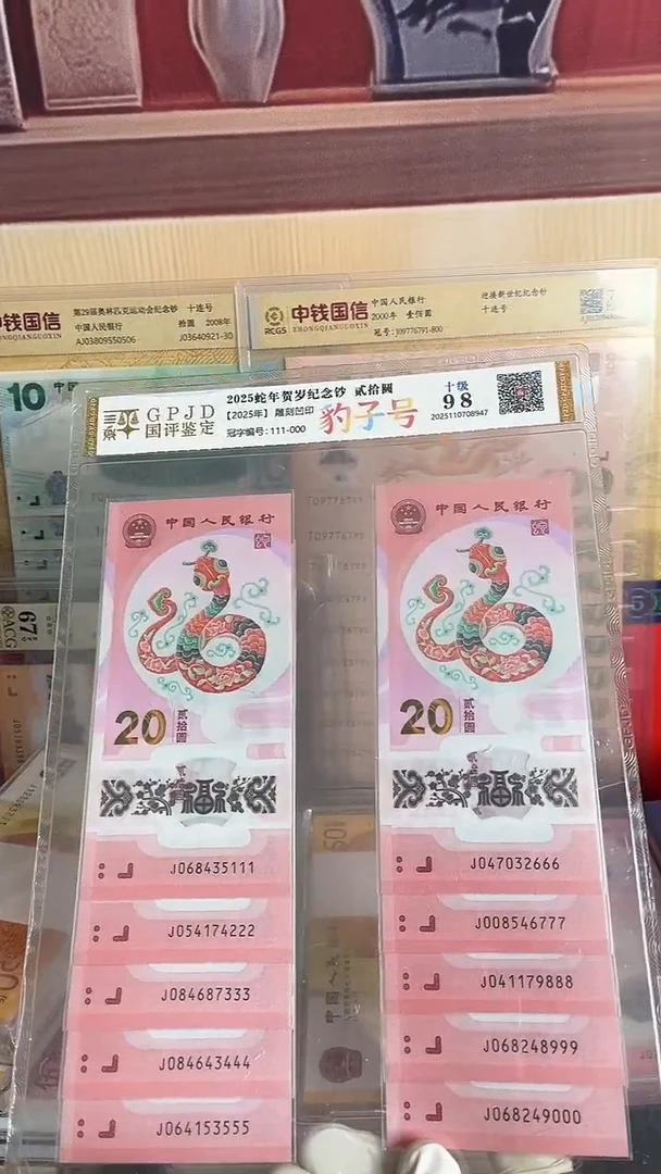 塑料蛇年生肖纪念钞十连号尾豹