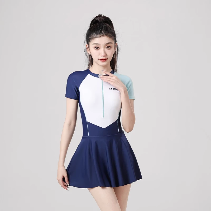 13133Z连体裙式显瘦遮肚游泳馆保守女孩专用大码泳装
