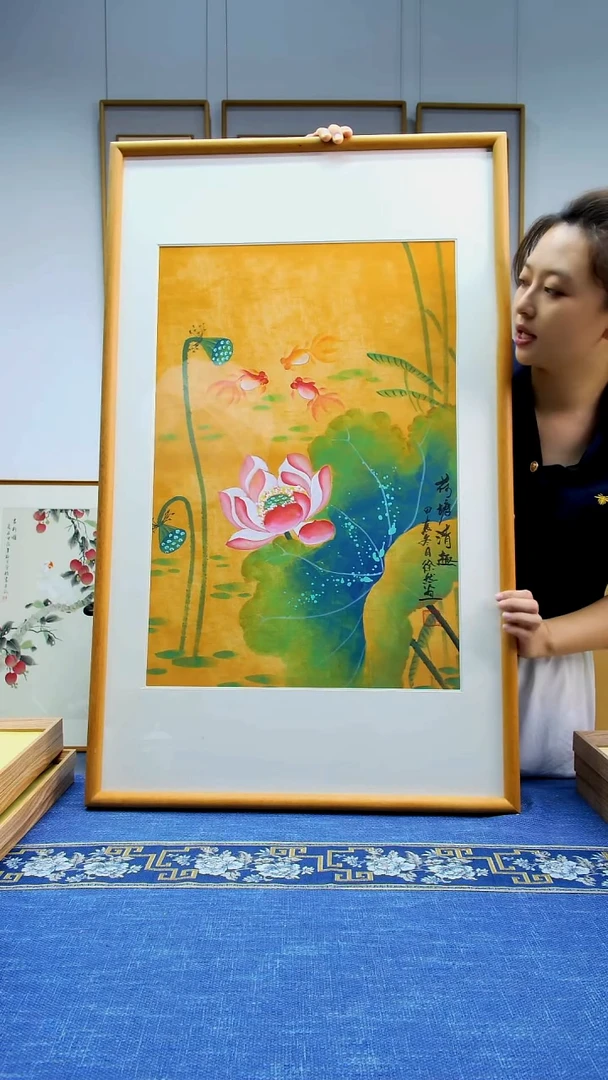 书法【荷花】手写书法手绘国画家居挂画100*60cm