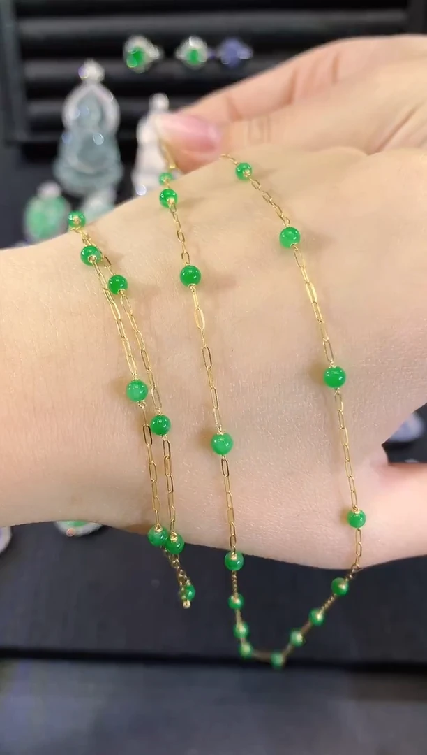 颈饰18K金镶嵌翡翠12-项链（多样性发货一件