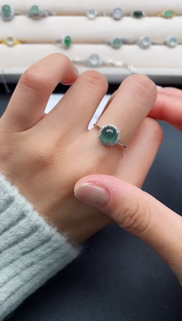 银S925镶嵌戒指翡翠22222222+4