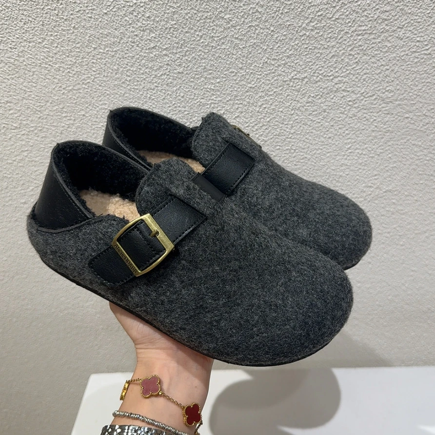 秋冬毛呢勃肯鞋2025新款复古内增高两穿懒人包头鞋厚底加绒棉鞋女