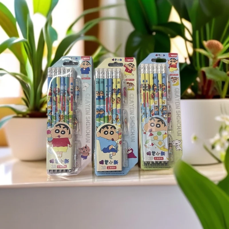 9016佳美蜡笔小新12支24卡装皮头2b铅笔+3笔帽学生用品