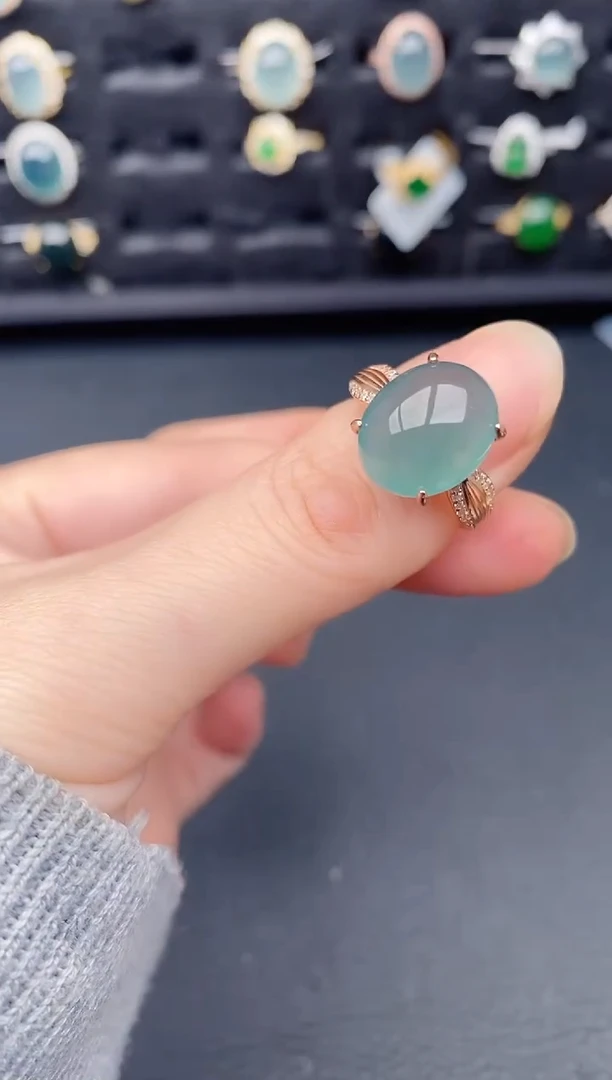 银S925镶嵌戒指翡翠天然a货翡翠76