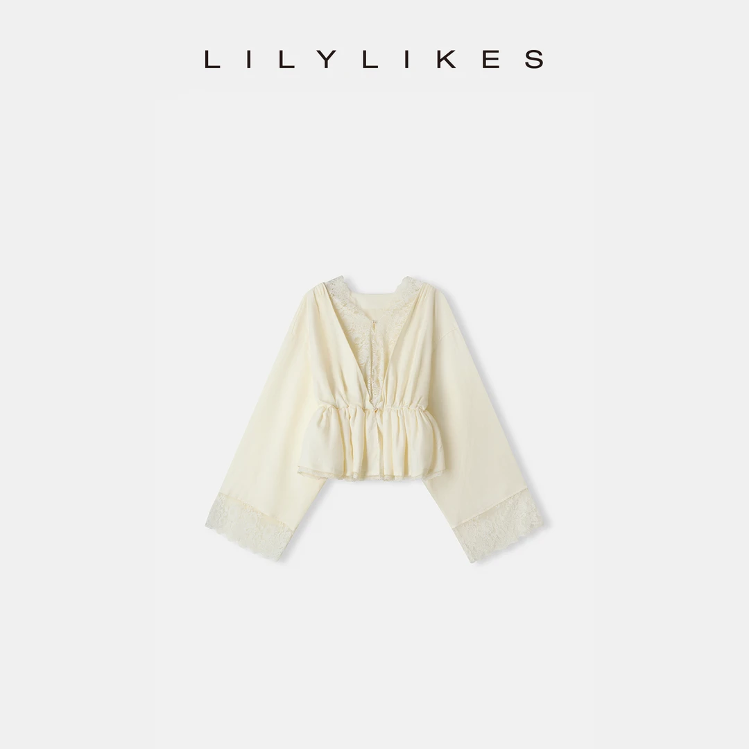 【LILYLIKES】法式气质复古收腰宽松衬衫女亚麻天丝拼接蕾丝短上衣