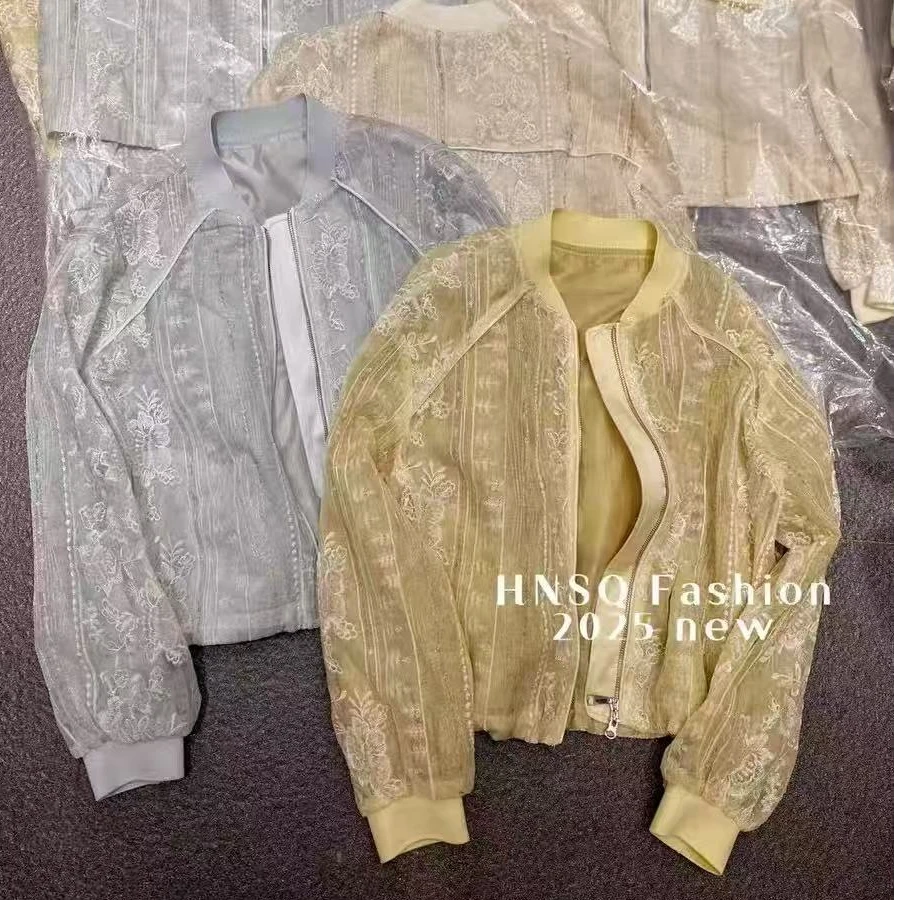 欧洲站2025春季蕾丝拼接棒球服外套1112