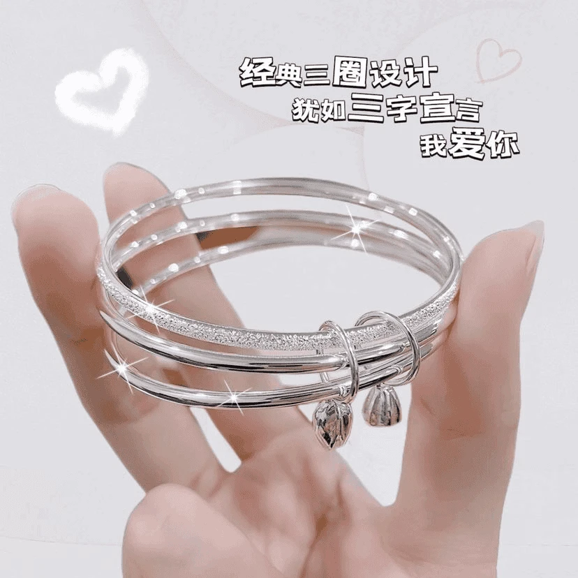 三生三世纯银手镯女999足银镯子银饰女生饰品送银饰手镯