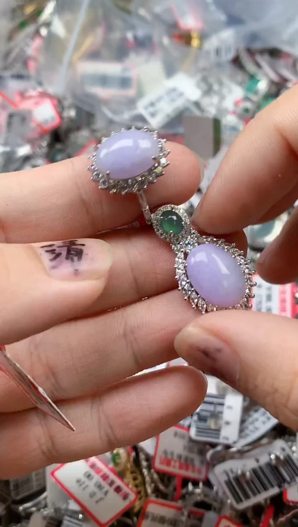 银S925镶嵌戒指翡翠天然A货缅甸翡翠