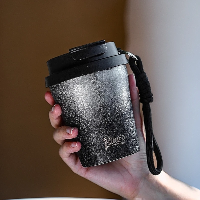 Bincoo渐变保温杯陶瓷涂层咖啡杯车载简约双层便携防烫带盖水杯子