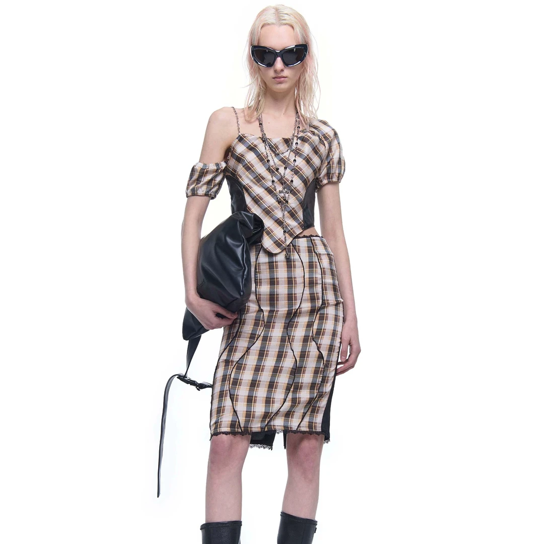 24ans格子衬衫绸面套装