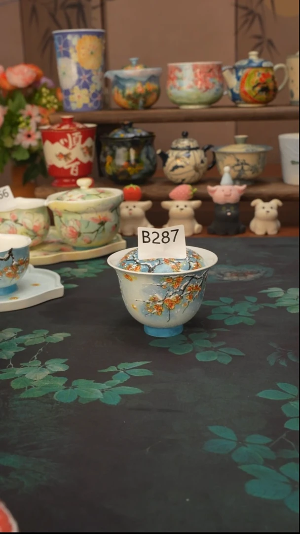 是泥吖  腊梅雪景盖碗287