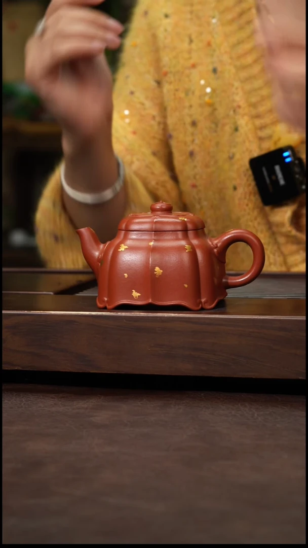 茶壶紫砂浪**涯朱泥洒金鱼罩230cc左右