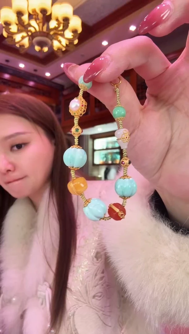 【闪购商品】绿松石diy18K金镶嵌手链